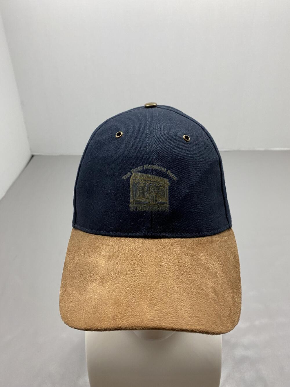 The First National Bank Hat Cap Strap Back One Size Blue Suede Baseball Cap Mens
